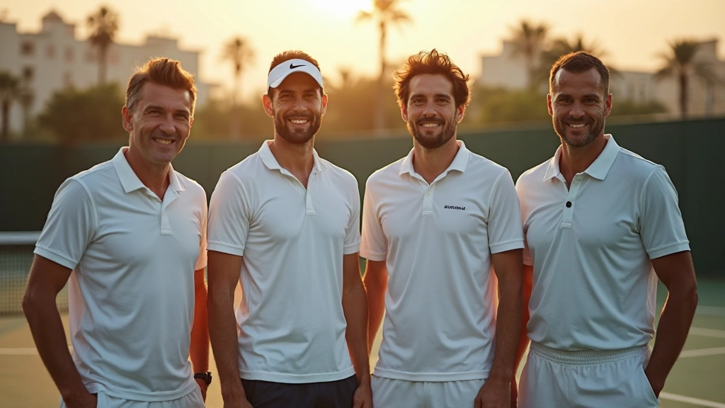 فريق مدربي التنس يقفون معاً على ملعب التنس في مصر