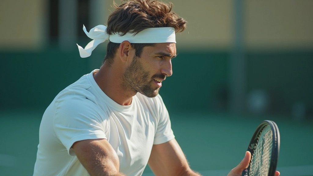 لاعب تنس احترافي يركز على استراتيجية المباراة