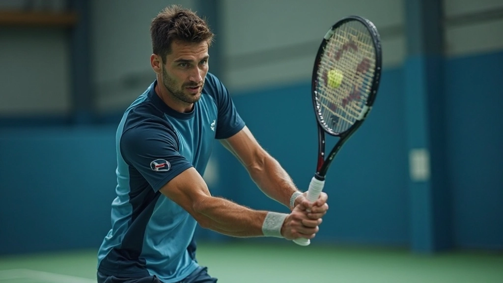 لاعب تنس محترف يمارس ضربات متقدمة في الملعب